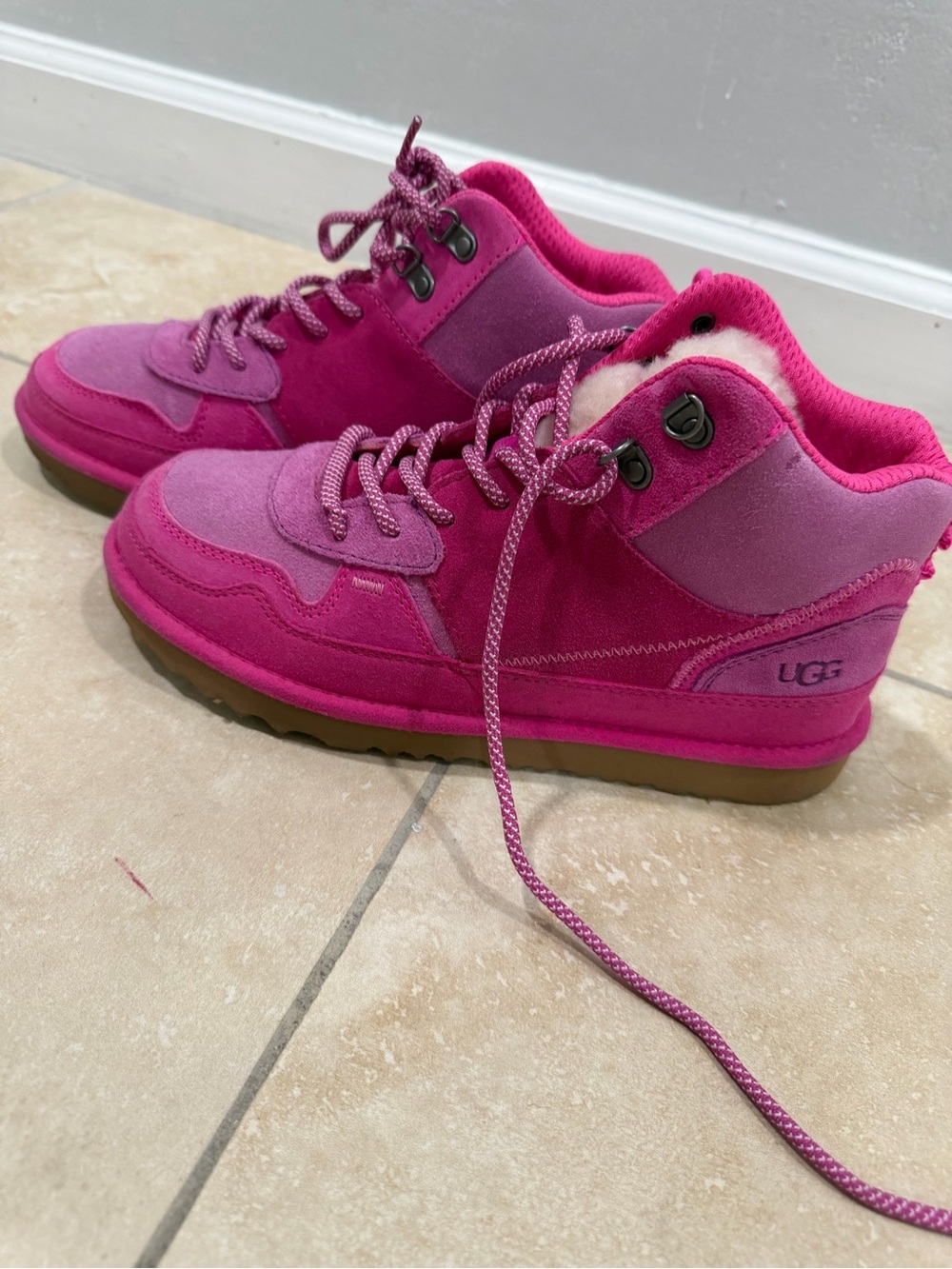 UGG Kids Bright Pink High-Top Sneakers